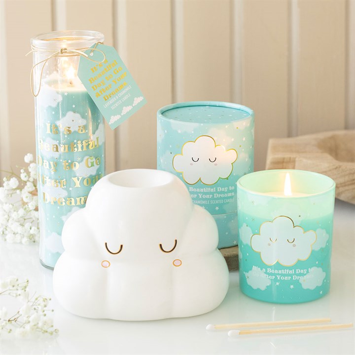 Bougie tube lavande et camomille Cloud Print – Bougie en verre de 55 heures
