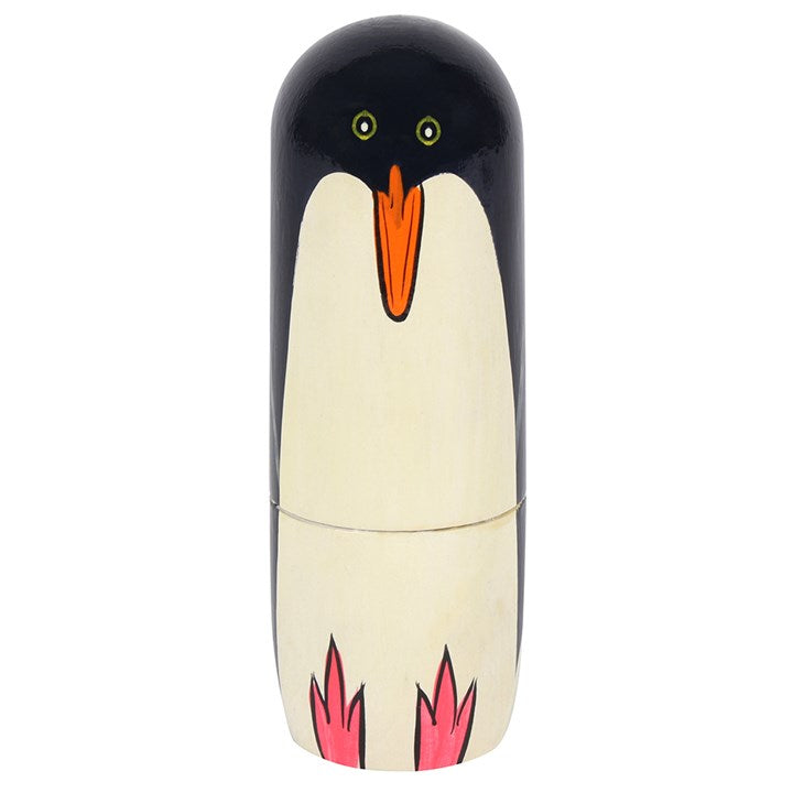 🐧 Penguin Russian Nesting Dolls – Hand-Painted Wooden Ornament Set (5-Piece)