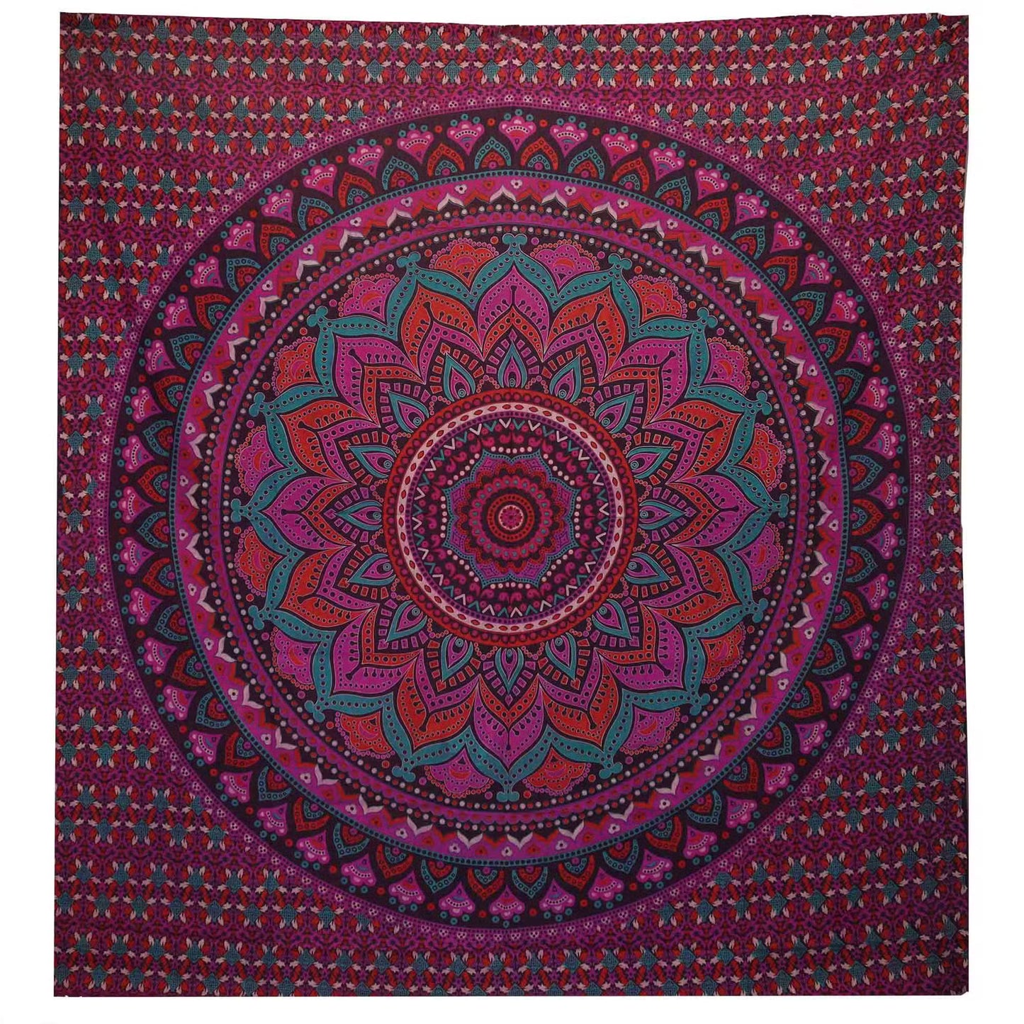 ๐ธ Double Cotton Bedspread & Wall Hanging โ Classic Mandala โ Purple (200x230cm)