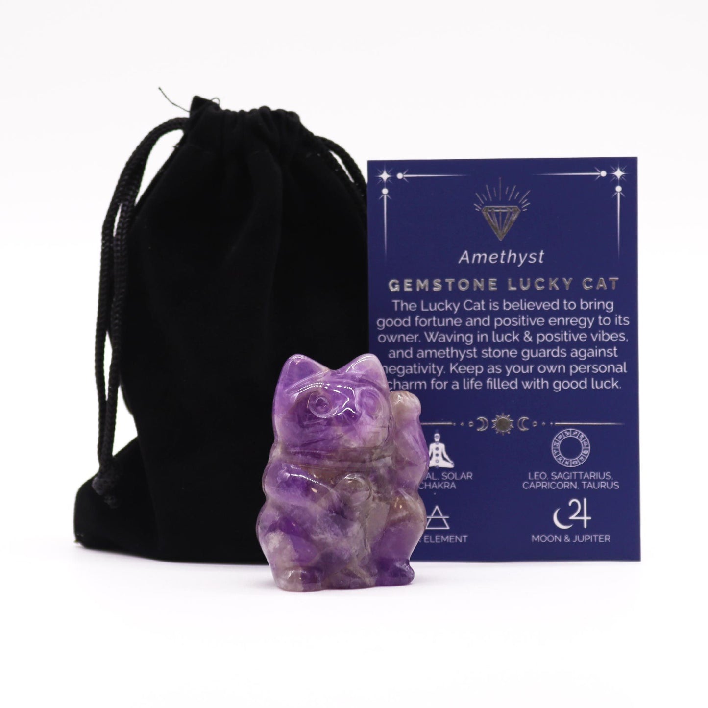 Crystal Gemstone Figurine with Info Card & Velvet Pouch โ Esoteric Witchy Gift 5ร3.5ร2.5 cm ๐๐ฎ