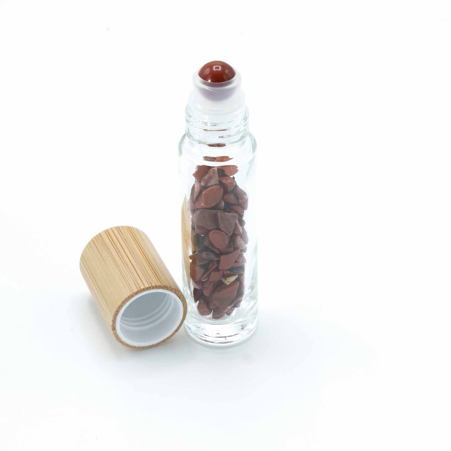 Gemstone Essential Oil Roller Bottle – Red Jasper Crystal with Wooden Cap 💎🌿