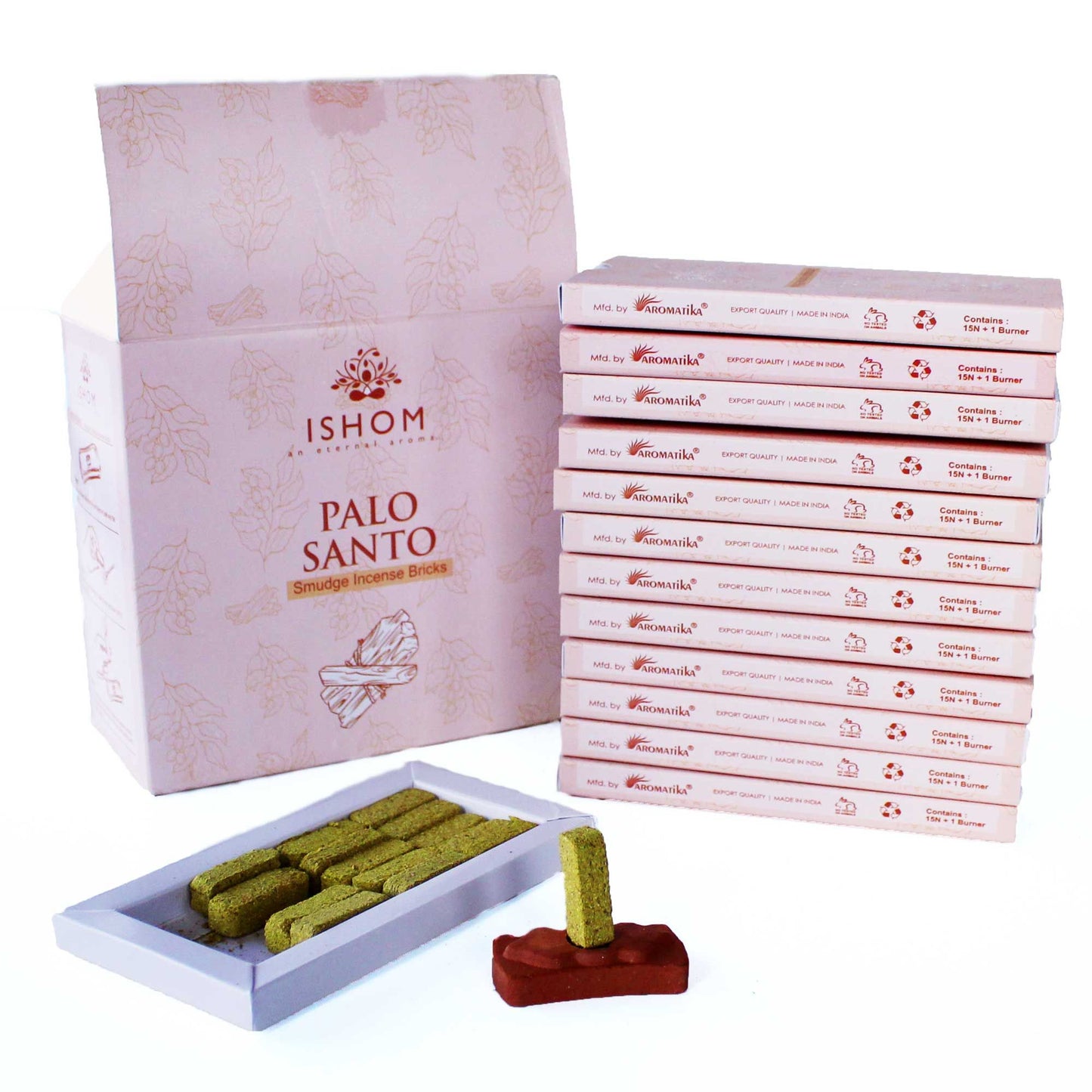 🌿 Pack of 15 Natural Incense Smudge Bricks & Burner – Palo Santo 🌿