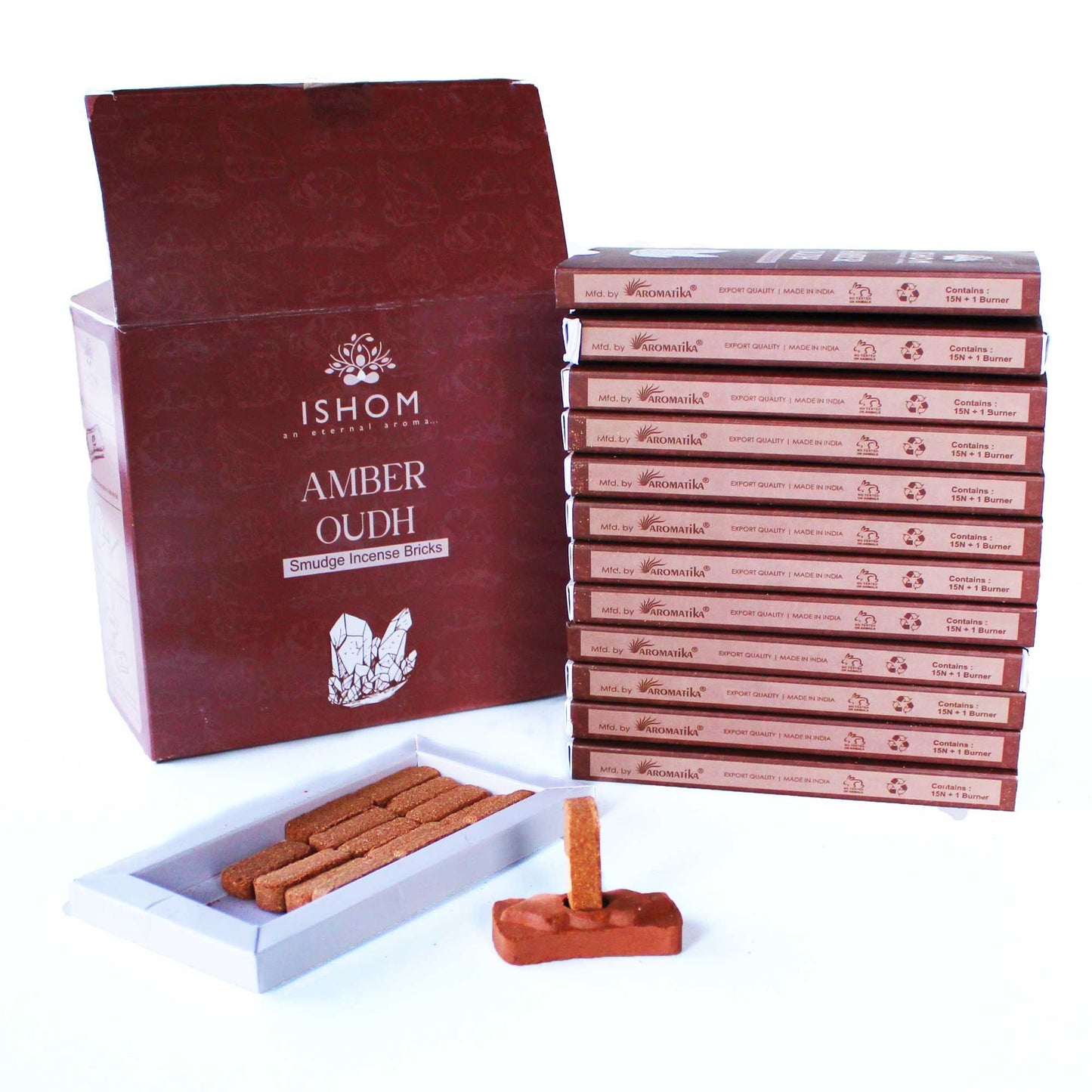 πΏ Pack of 15 Natural Incense Smudge Bricks and Burner β Amber Wood πΏ