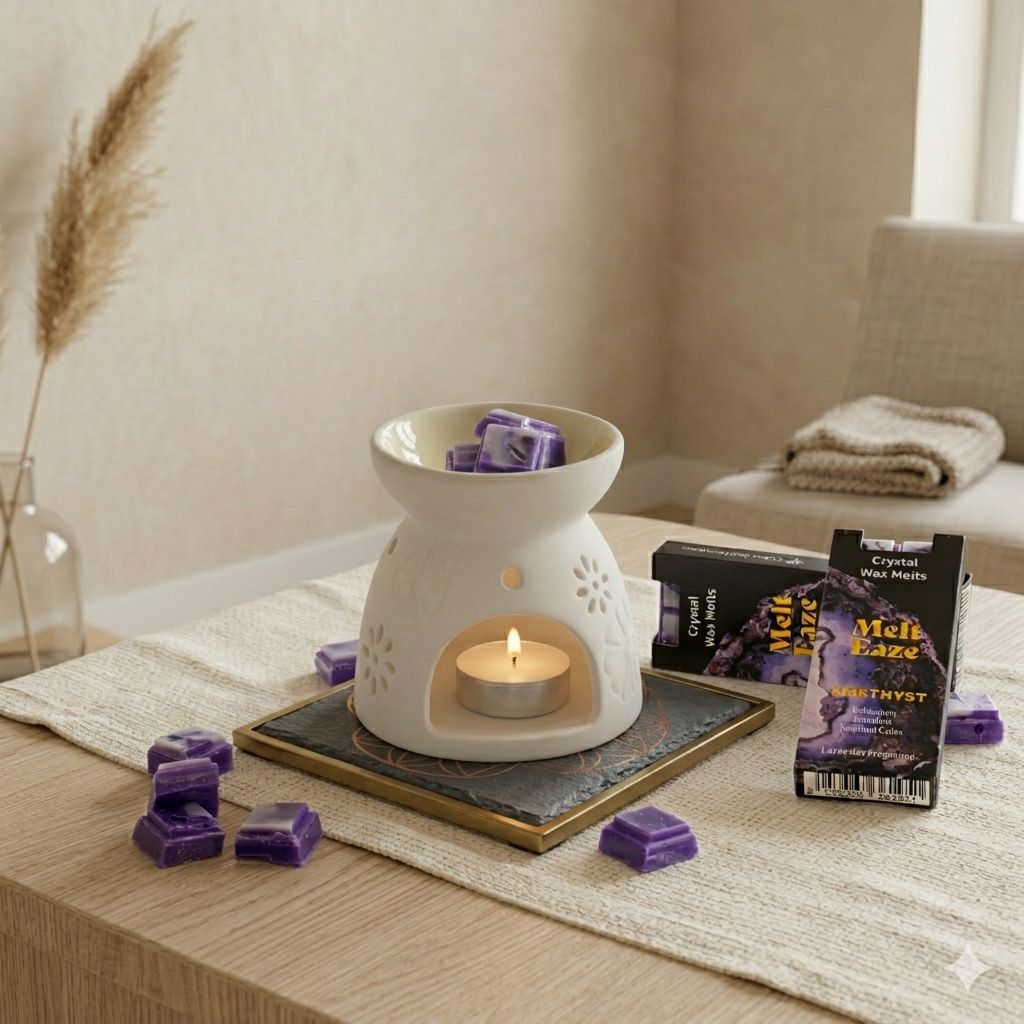Galets de cire MeltEaze Amethyst Dream – Barre sécable parfumée à la lavande avec éclats de pierre d'améthyste
