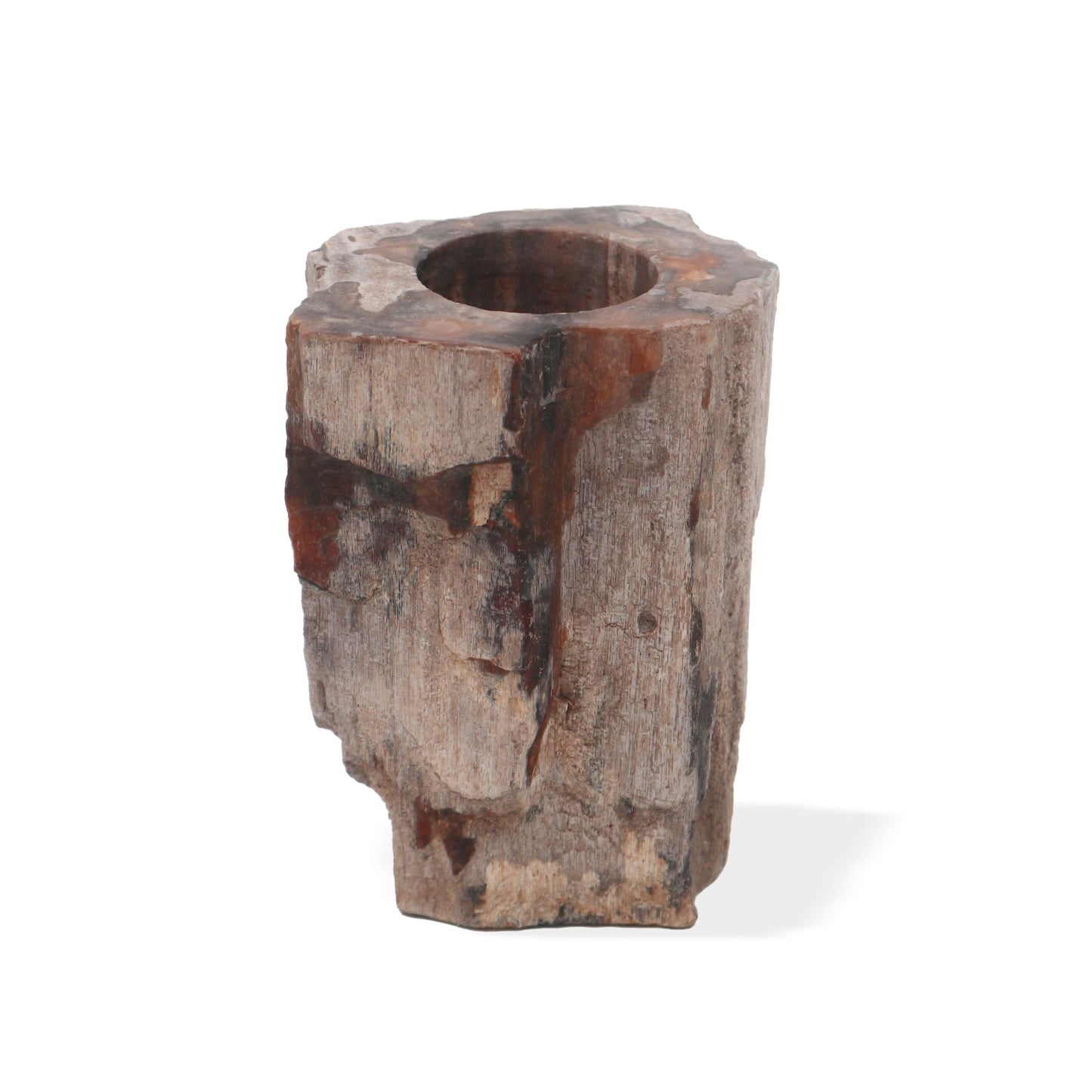 Bougeoir Photophore en Bois Pétrifié Sculpté à la Main - Décoration Rustique Naturelle