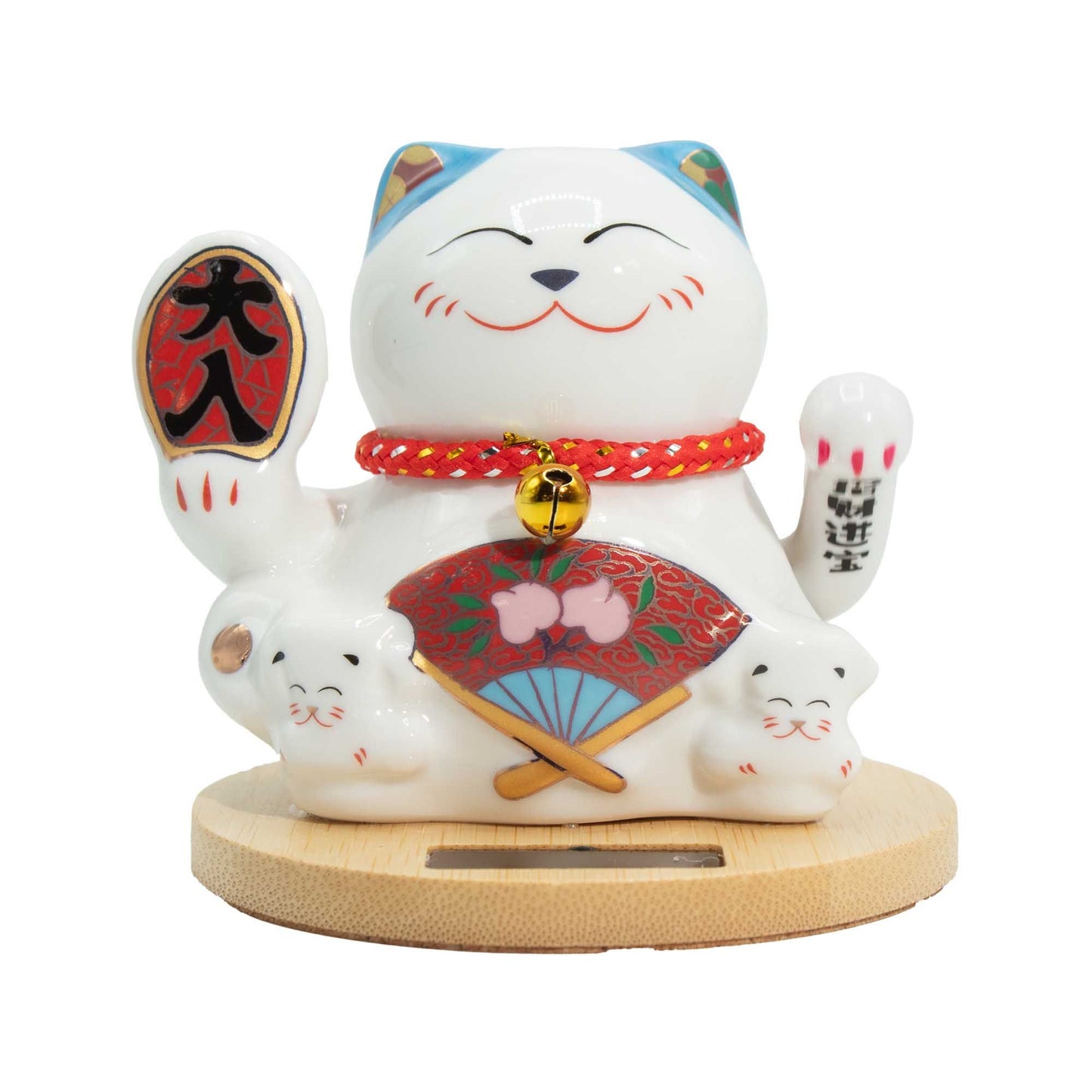 Figurine de Maneki-Neko solaire bleu et blanc (Maneki-Neko agitant la patte alimenté par l'énergie solaire)