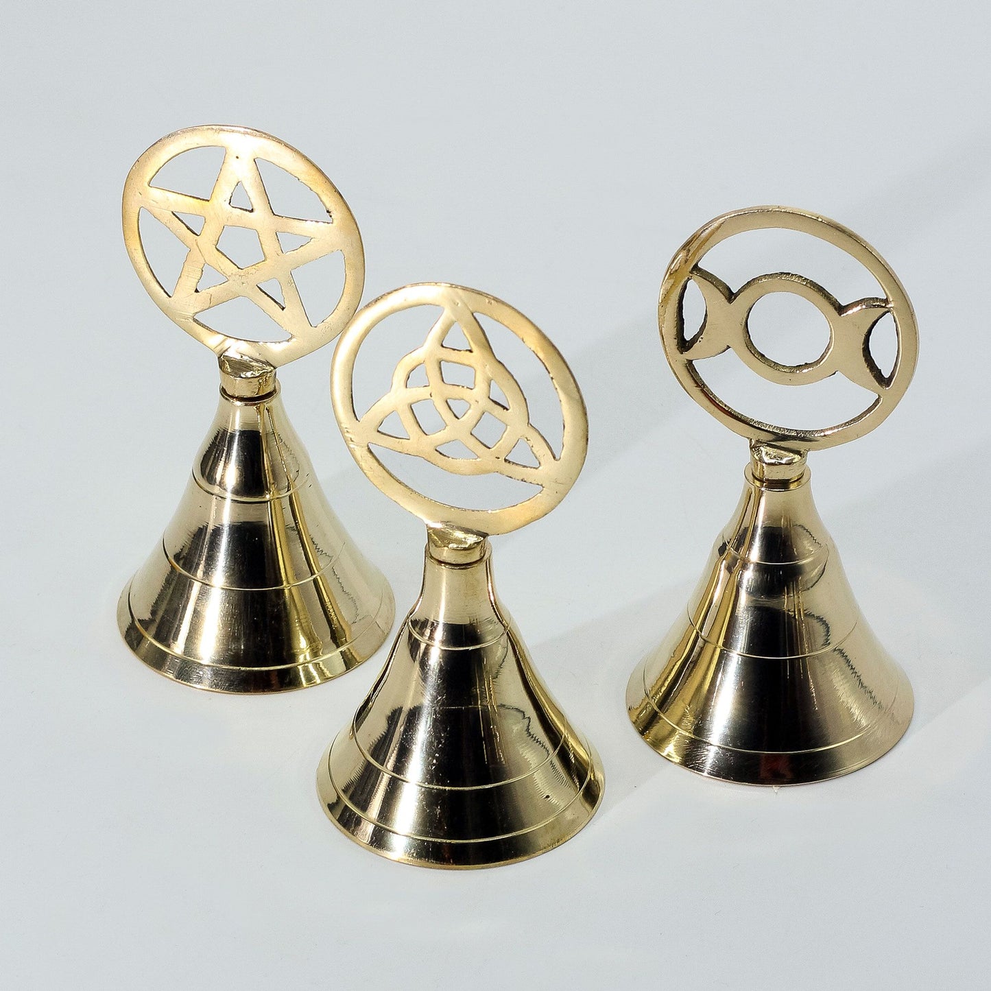 Altar Brass Bell โ Triple Moon | Handmade Brass Ritual Bell (10.5cm) ๐๐โจ