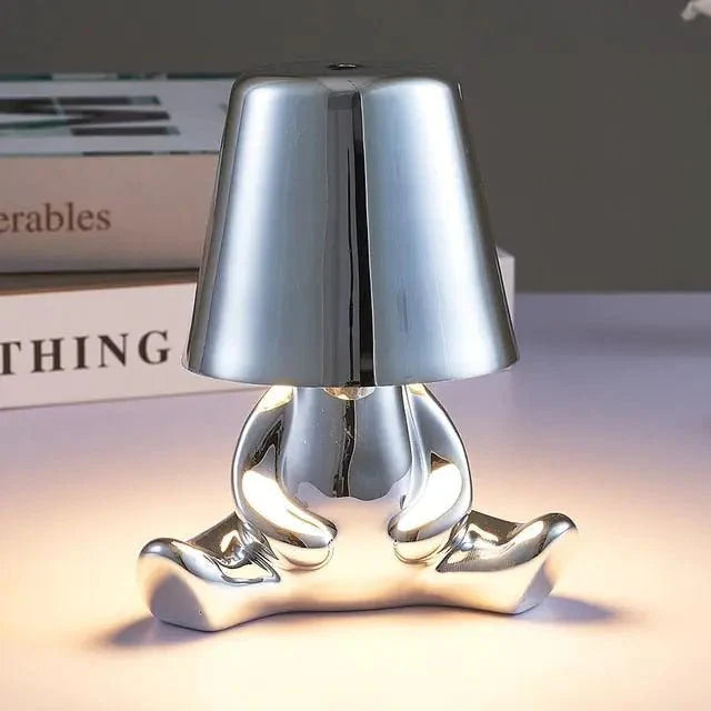 ✨ Bedside USB Chargeable Lamp – Thinker Silver Edition | Modern LED Desk Light for Home & Office ✨