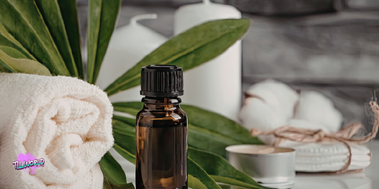 peppermint essential oil bottle on a table