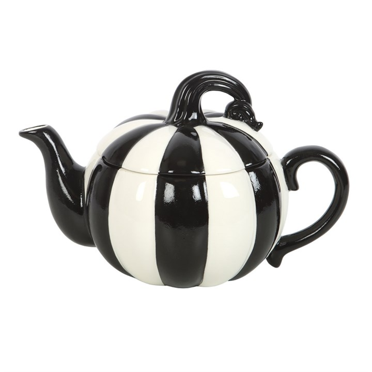 Black and White Striped Pumpkin Teapot – 500ml Ceramic Teapot for Spooky Tea Lovers