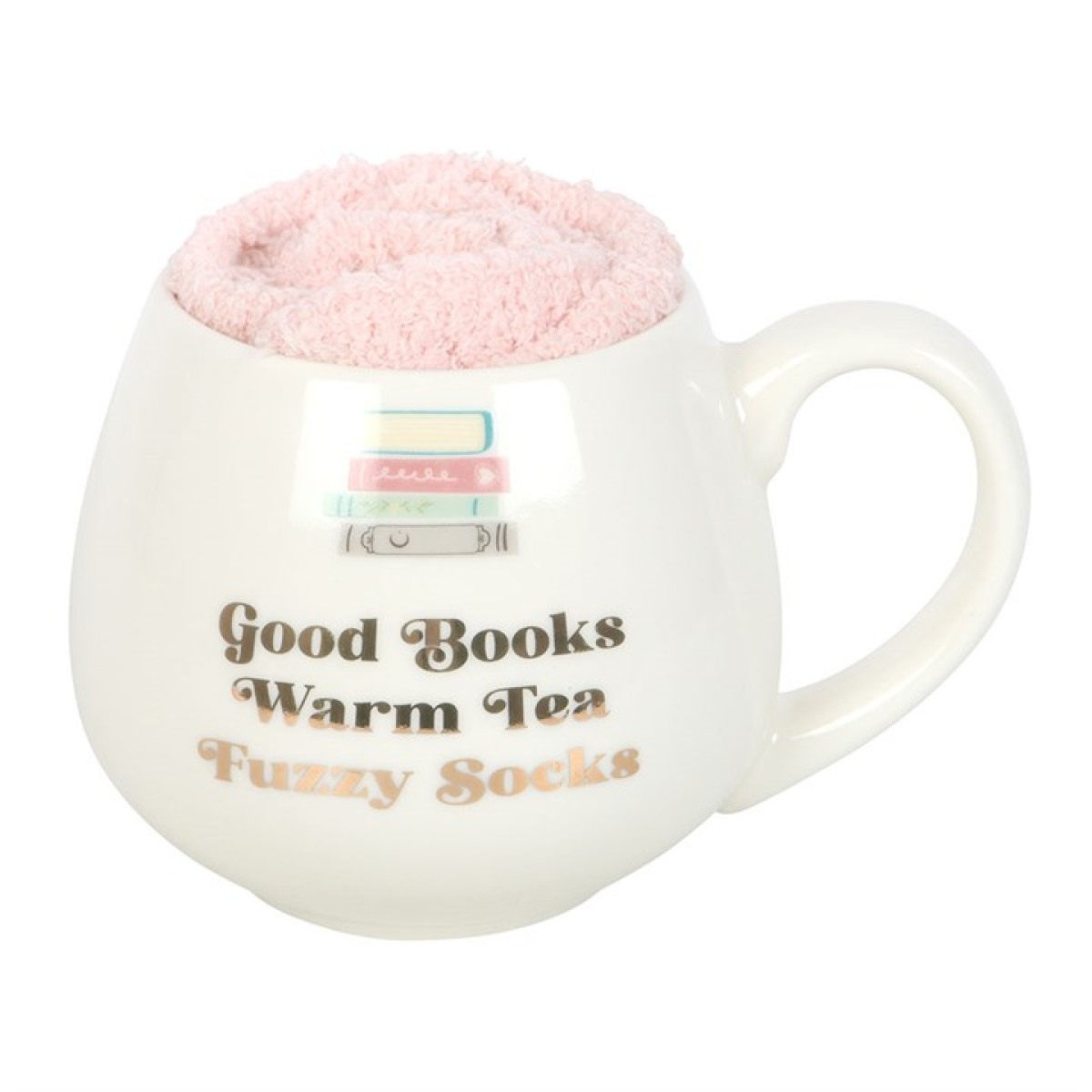 📚☕ Good Books, Warm Socks & Hot Tea Mug & Socks Gift Set – Cosy Reader’s Delight 💛