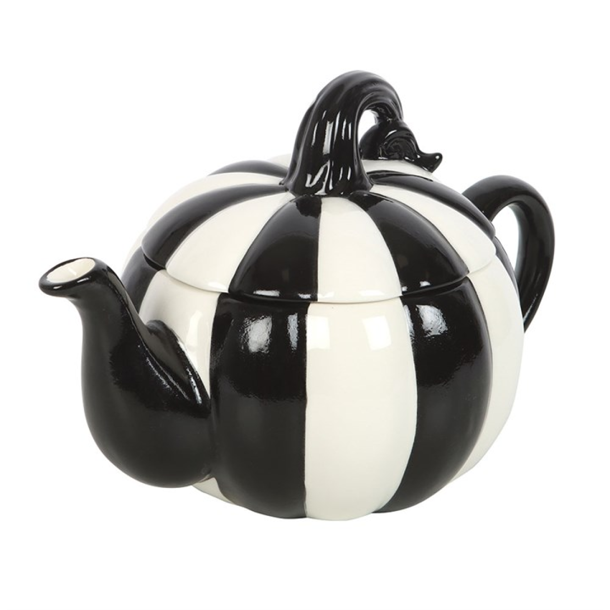 Black and White Striped Pumpkin Teapot – 500ml Ceramic Teapot for Spooky Tea Lovers
