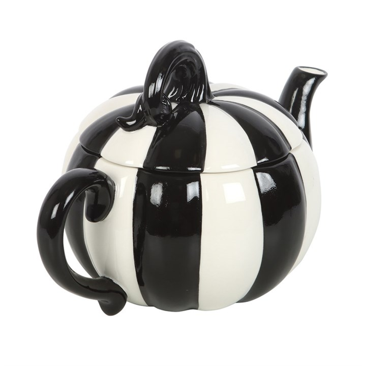 Black and White Striped Pumpkin Teapot – 500ml Ceramic Teapot for Spooky Tea Lovers