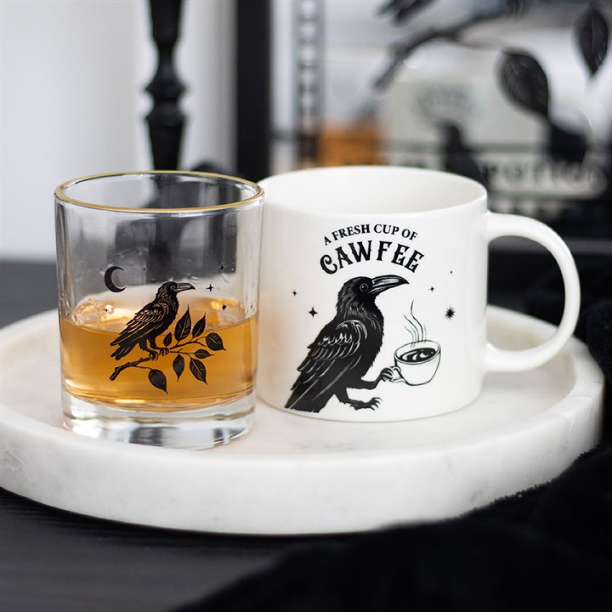 Mug à café corbeau Fresh Cup of Cawfee – Mug à café gothique en céramique de 500 ml
