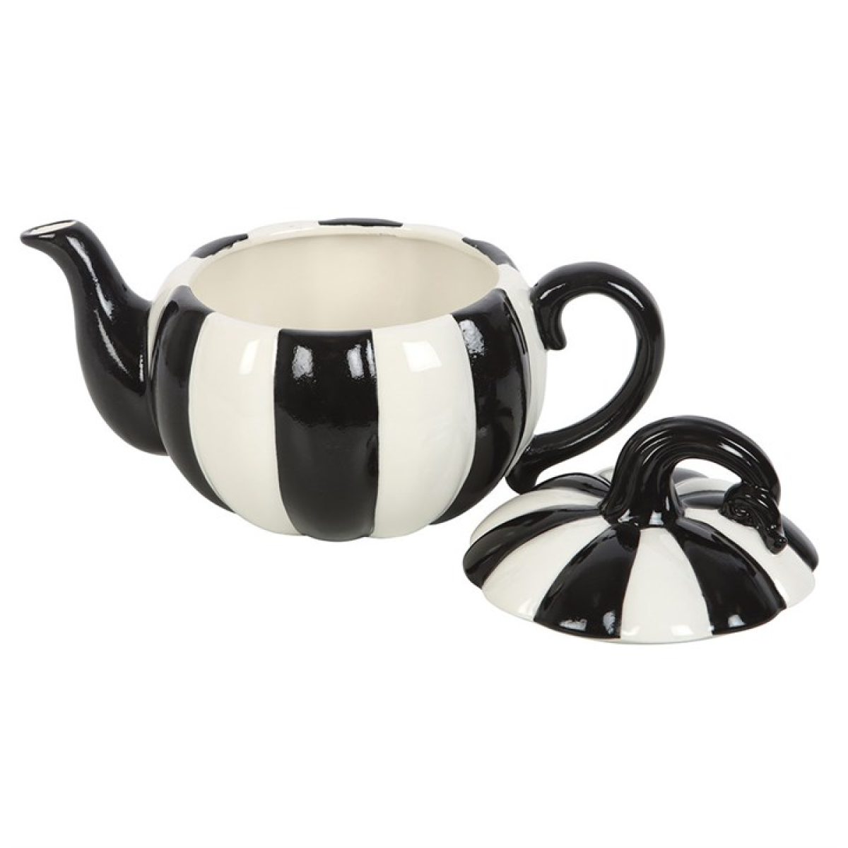 Black and White Striped Pumpkin Teapot – 500ml Ceramic Teapot for Spooky Tea Lovers