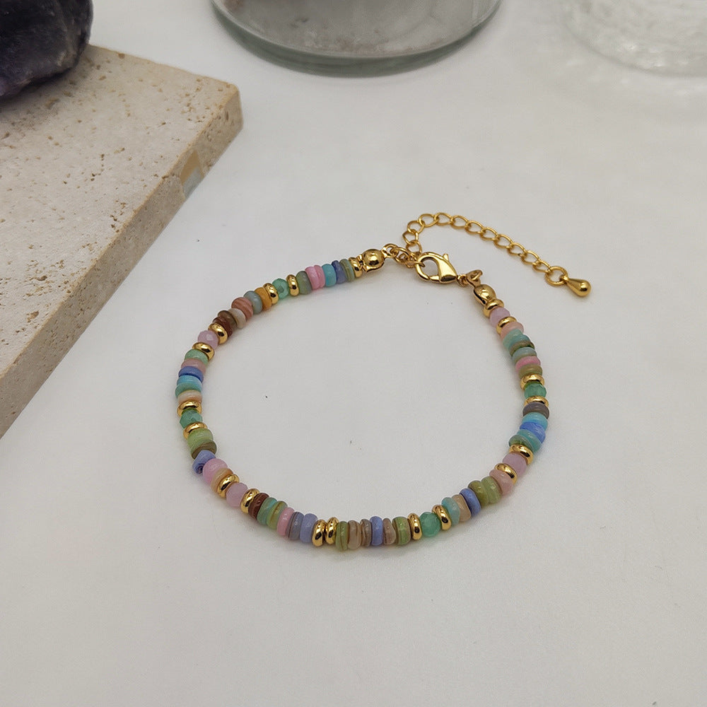Pulsera de Conchas Naturales Coloridas Tejidas a Mano con Cuentas para Mujer | Joyería Retro Boho de Verano