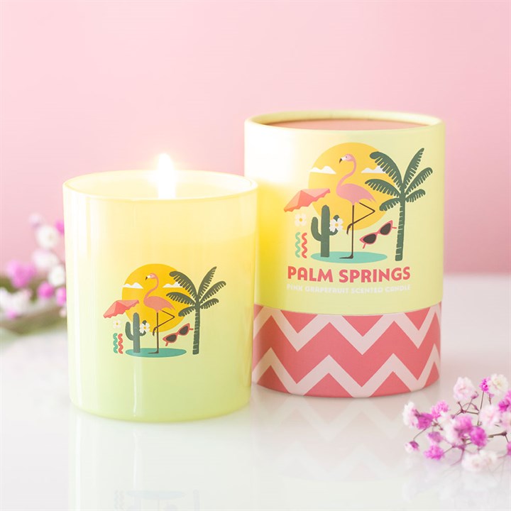 Bougie Parfumée Pamplemousse Rose Palm Springs Cadeau Rétro Californie Ensoleillée 28 Heures de Combustion
