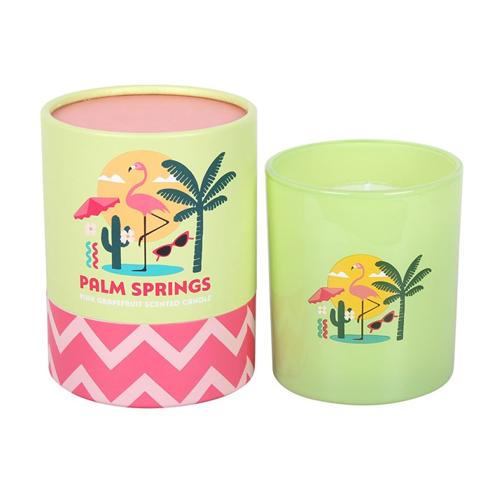 Bougie Parfumée Pamplemousse Rose Palm Springs Cadeau Rétro Californie Ensoleillée 28 Heures de Combustion