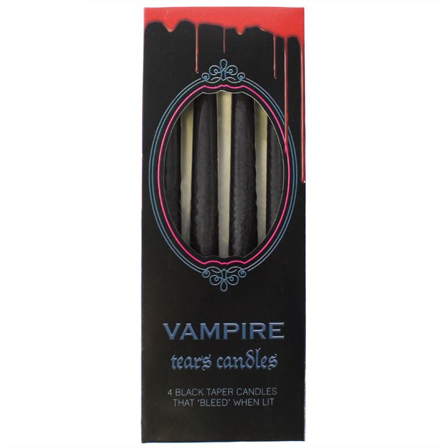 🕯️ Set de 4 velas Lágrimas de Vampiro – Velas negras con efecto de sangre goteando para decoración gótica y ambiente de Halloween