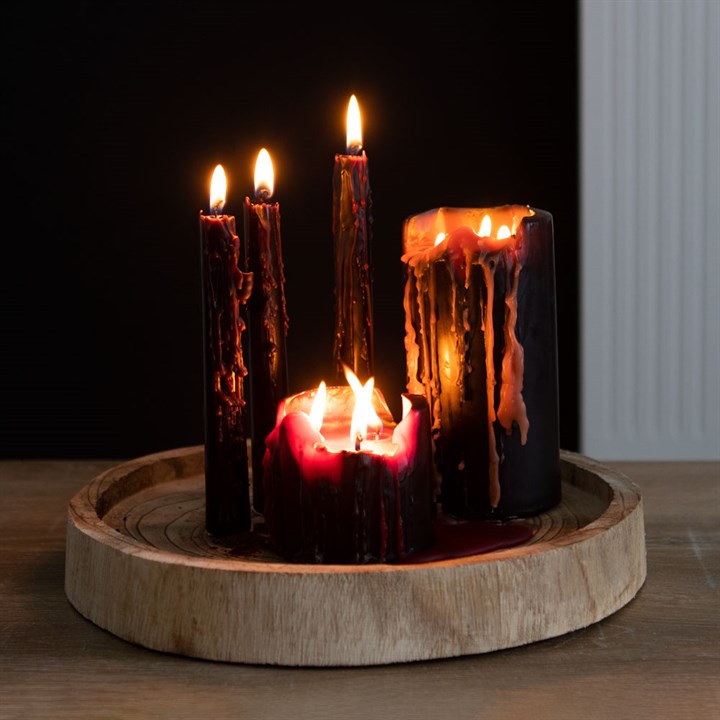 🕯️ Set de 4 velas Lágrimas de Vampiro – Velas negras con efecto de sangre goteando para decoración gótica y ambiente de Halloween