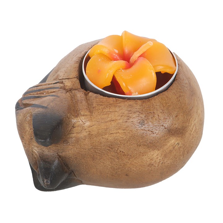 Curled Cat Tealight Holder – Handcrafted Monkey Pod Wood Candle Holder 🐾✨