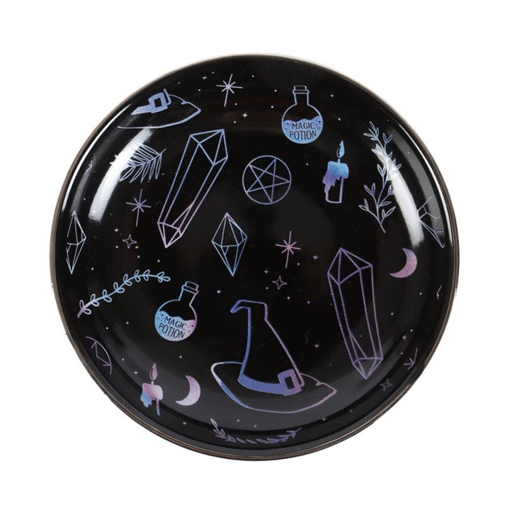 Something Different Crystal Witch Ceramic Trinket Dish – Iridescent Black Jewellery Holder