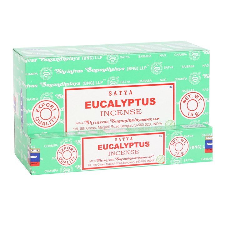 🌿 Satya Eucalyptus Incense Sticks Box (12 Packs) | Refreshing & Cleansing Aroma Handmade in India 🌿