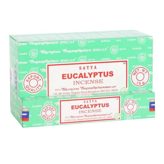 🌿 Satya Eucalyptus Incense Sticks Box (12 Packs) | Refreshing & Cleansing Aroma Handmade in India 🌿