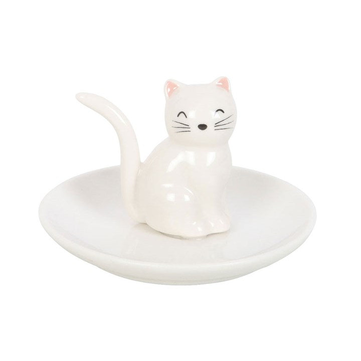 Soucoupe à bibelots en forme de tête de chat blanc assis
