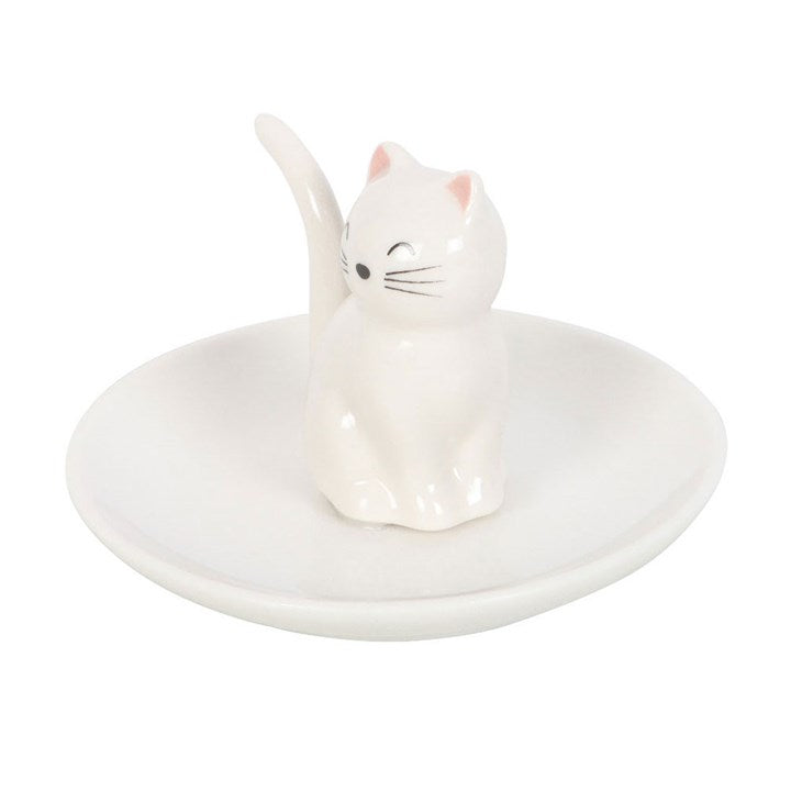Soucoupe à bibelots en forme de tête de chat blanc assis