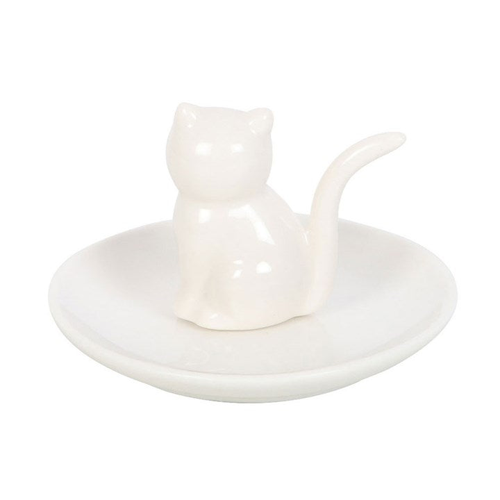 Soucoupe à bibelots en forme de tête de chat blanc assis