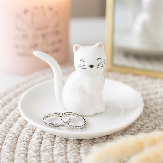 Soucoupe à bibelots en forme de tête de chat blanc assis