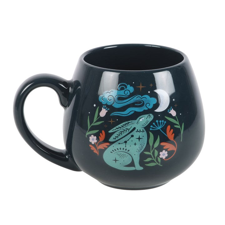 🌙 Midnight Hare Rounded Mug – Enchanted Moonlit Hare Ceramic Cup (400ml) 🐇✨ | Magical Gift for Nature & Moon Lovers