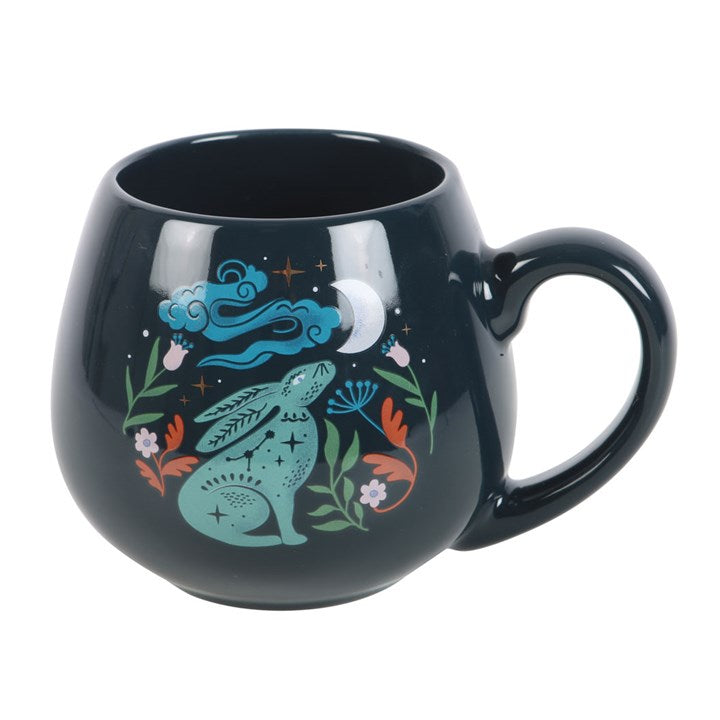 🌙 Midnight Hare Rounded Mug – Enchanted Moonlit Hare Ceramic Cup (400ml) 🐇✨ | Magical Gift for Nature & Moon Lovers