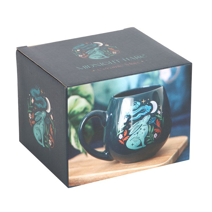 🌙 Midnight Hare Rounded Mug – Enchanted Moonlit Hare Ceramic Cup (400ml) 🐇✨ | Magical Gift for Nature & Moon Lovers