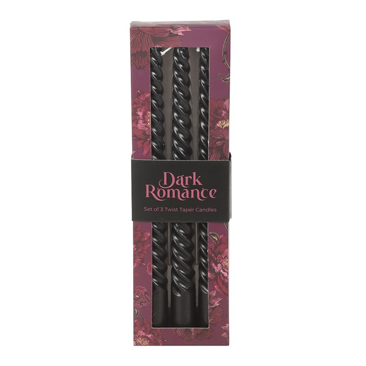 Dark Romance Black Twist Taper Candles – Set of 3