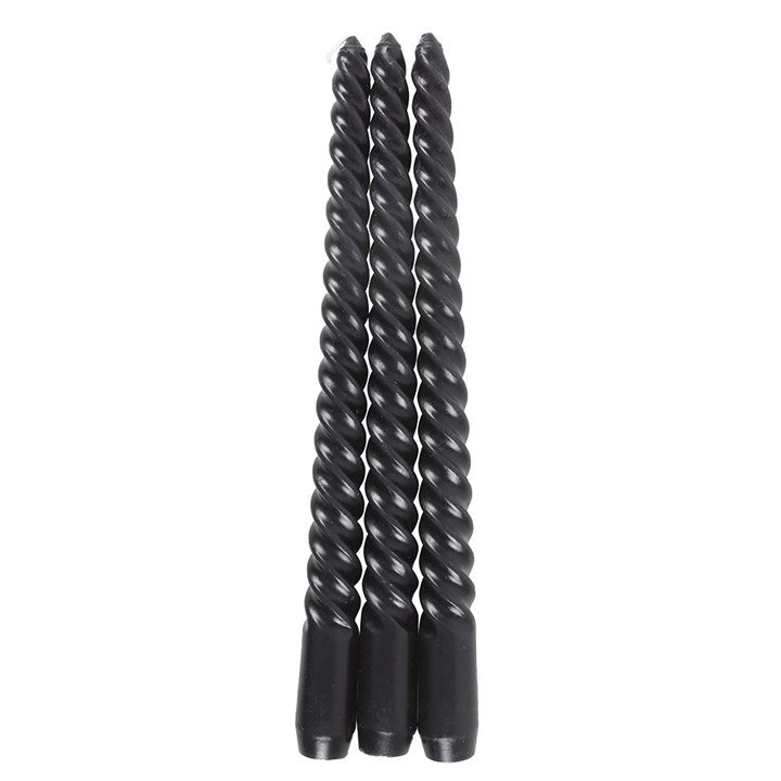 Dark Romance Black Twist Taper Candles – Set of 3