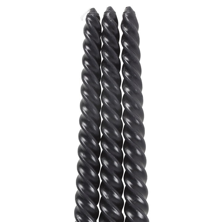Dark Romance Black Twist Taper Candles – Set of 3
