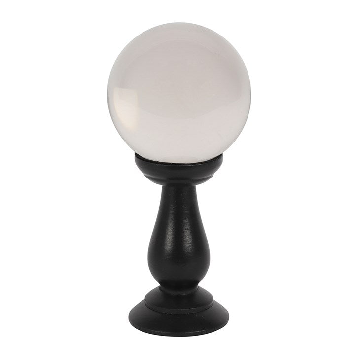 Small Clear Crystal Ball on Black Wooden Stand – 19cm Fortune Telling & Scrying Décor 🔮