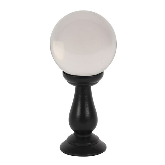 Small Clear Crystal Ball on Black Wooden Stand – 19cm Fortune Telling & Scrying Décor 🔮