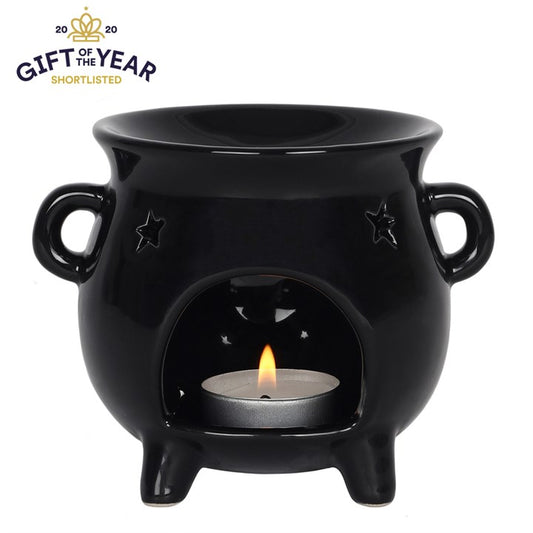 ✨ Black Cauldron Oil Burner with Cut-Out Stars – Witchy Wax Melt & Fragrance Oil Burner ✨