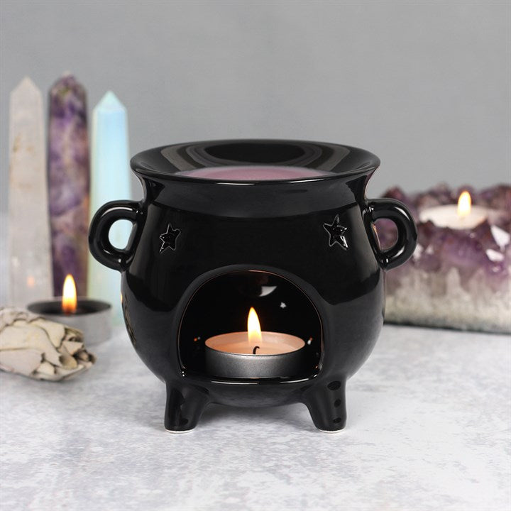 ✨ Black Cauldron Oil Burner with Cut-Out Stars – Witchy Wax Melt & Fragrance Oil Burner ✨