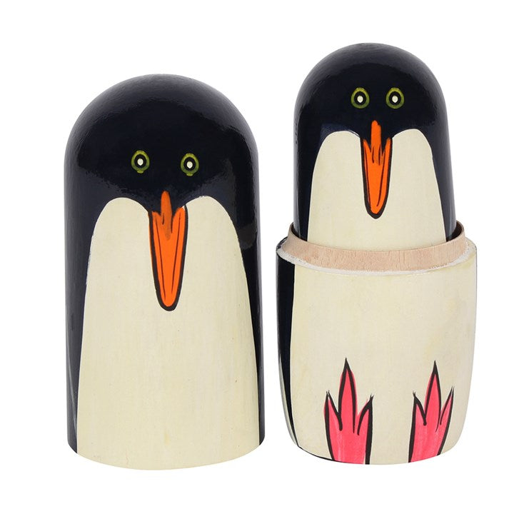 🐧 Penguin Russian Nesting Dolls – Hand-Painted Wooden Ornament Set (5-Piece)
