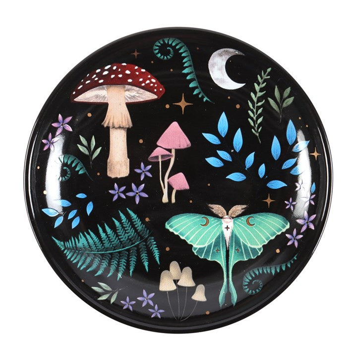 Round Dark Forest Print Trinket Dish – Celestial Night Jewellery Holder 🌙✨