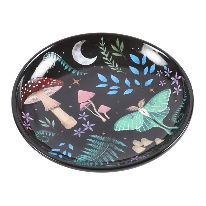 Round Dark Forest Print Trinket Dish – Celestial Night Jewellery Holder 🌙✨