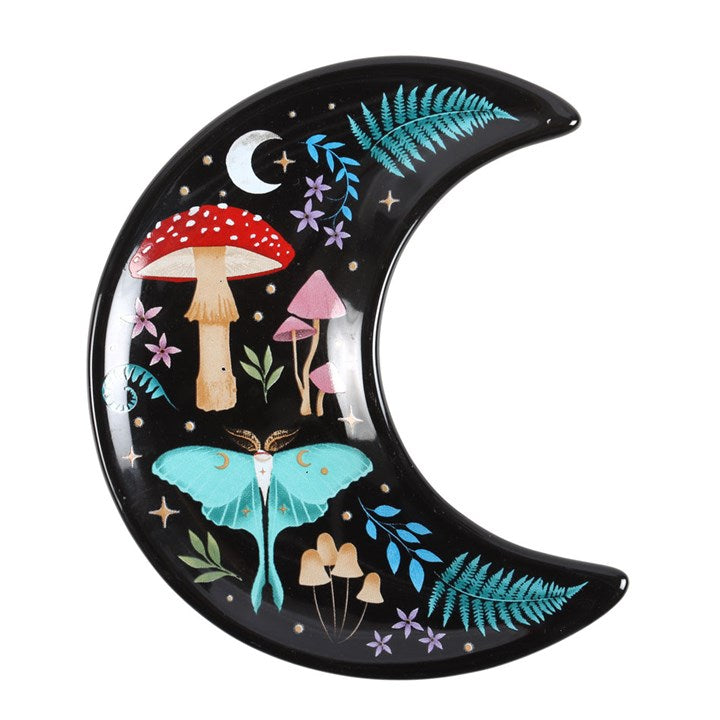 🌙 Dark Forest Crescent Moon Ceramic Trinket Dish – Celestial Jewellery Holder & Night Sky Decor