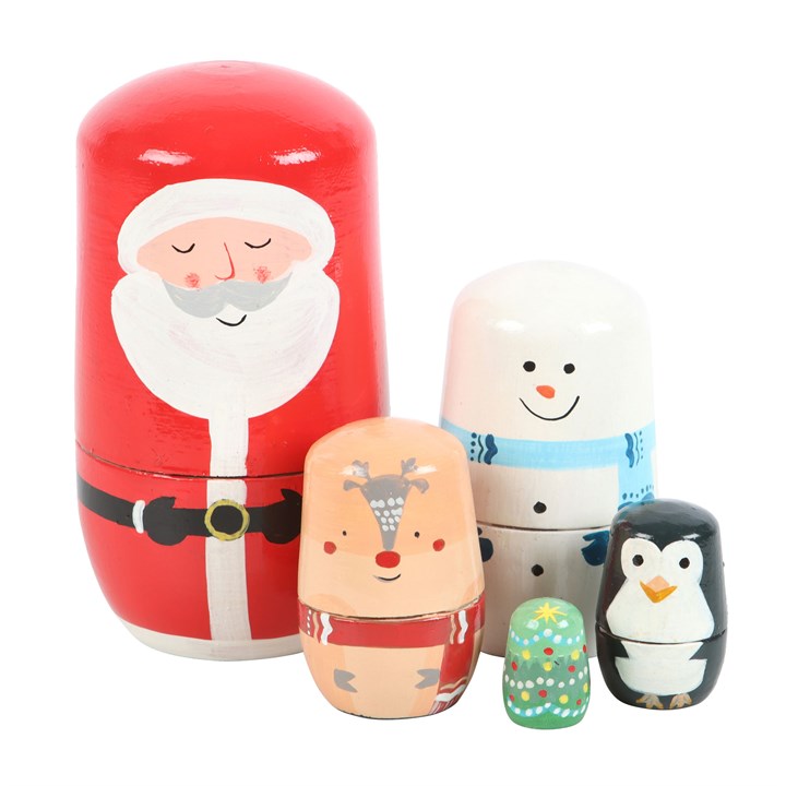 🎄 Christmas Russian Nesting Doll Set – Handpainted Holiday Decor 🎅❄️