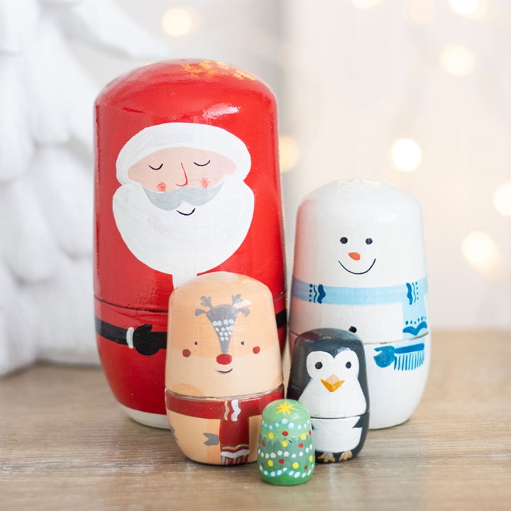 🎄 Christmas Russian Nesting Doll Set – Handpainted Holiday Decor 🎅❄️