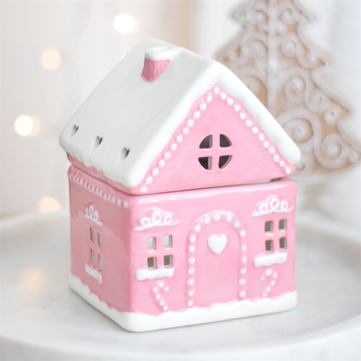 🏠✨ Pink Gingerbread House Ceramic Oil Burner 🍬🎄