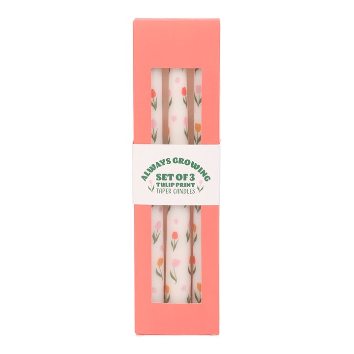 Lot de 3 bougies effilées à motif tulipes